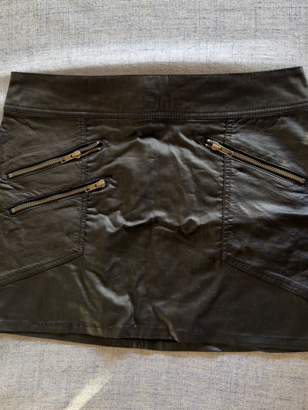 H&M Black Faux Leather Mini Skirt with Silver Zippers